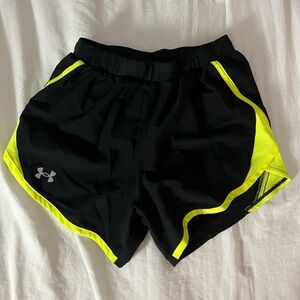 under armour black and neon yellow athletic shorts